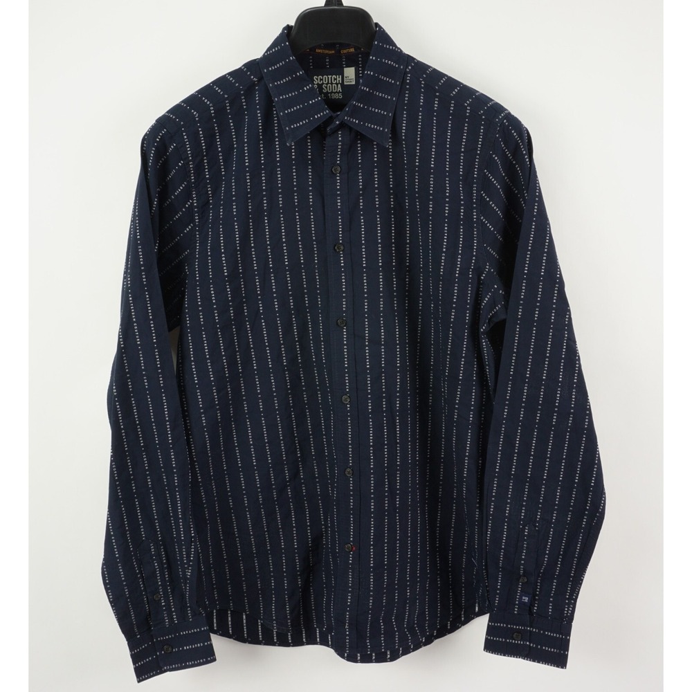 Scotch & Soda All Over Print Men's Large‎ Long Sleeve Navy Blue Button Up Shirt
